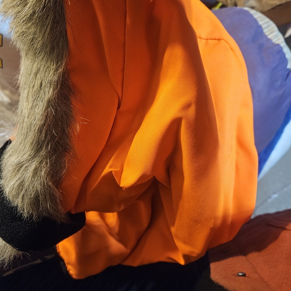 New Blaze Orange and Faux Fur Pullover Hood - Picture 4 of 7